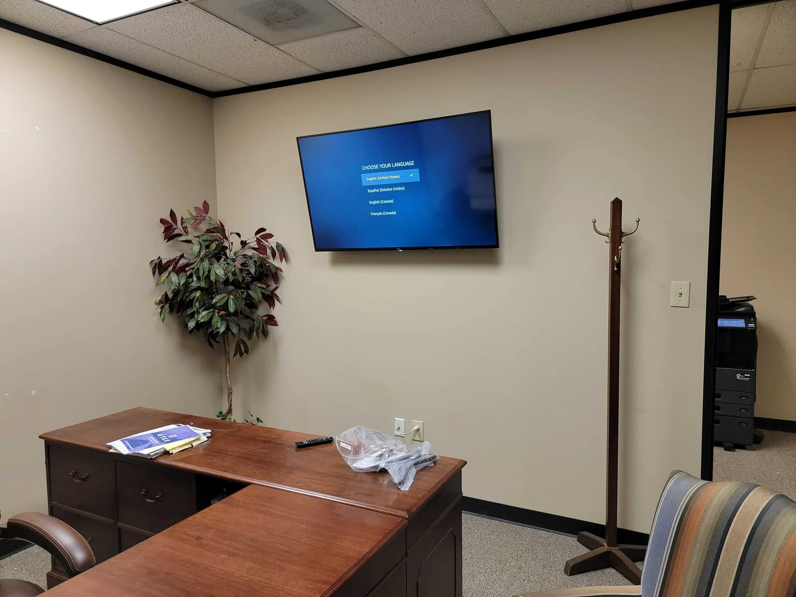 TV mounted in office space